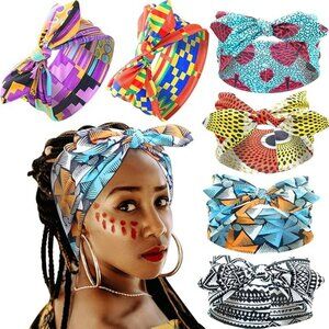 6 African Ankara Print Bonnet Beanie Pre-Tied Bow Headwrap Dreadlocks Bandana